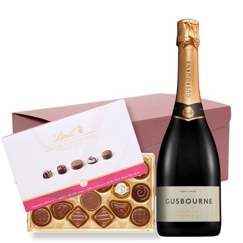 Gusbourne Brut Reserve English Sparkling 75cl and Lindt Master Chocolatier Hamper – Premium Gift